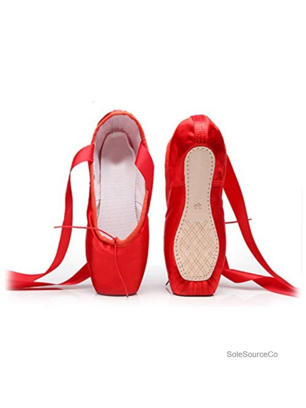 Satin Leather Sole Ballet Dance Pointe Shoes with Crossover Straps
